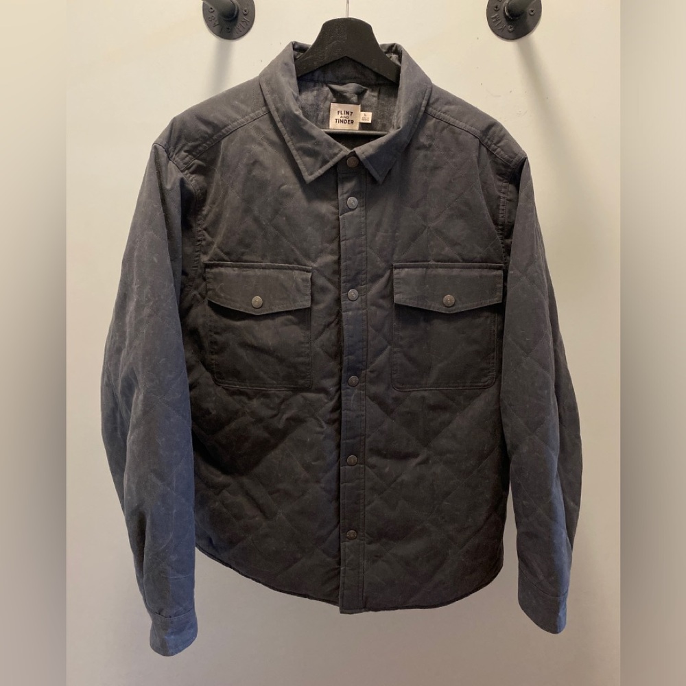 Flint And Tinder Quilted Waxed Shirt Jacket Gray Mens Large Huckberry TekWax